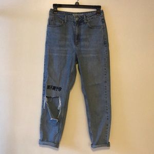 Topshop Embroidered Mom Jeans